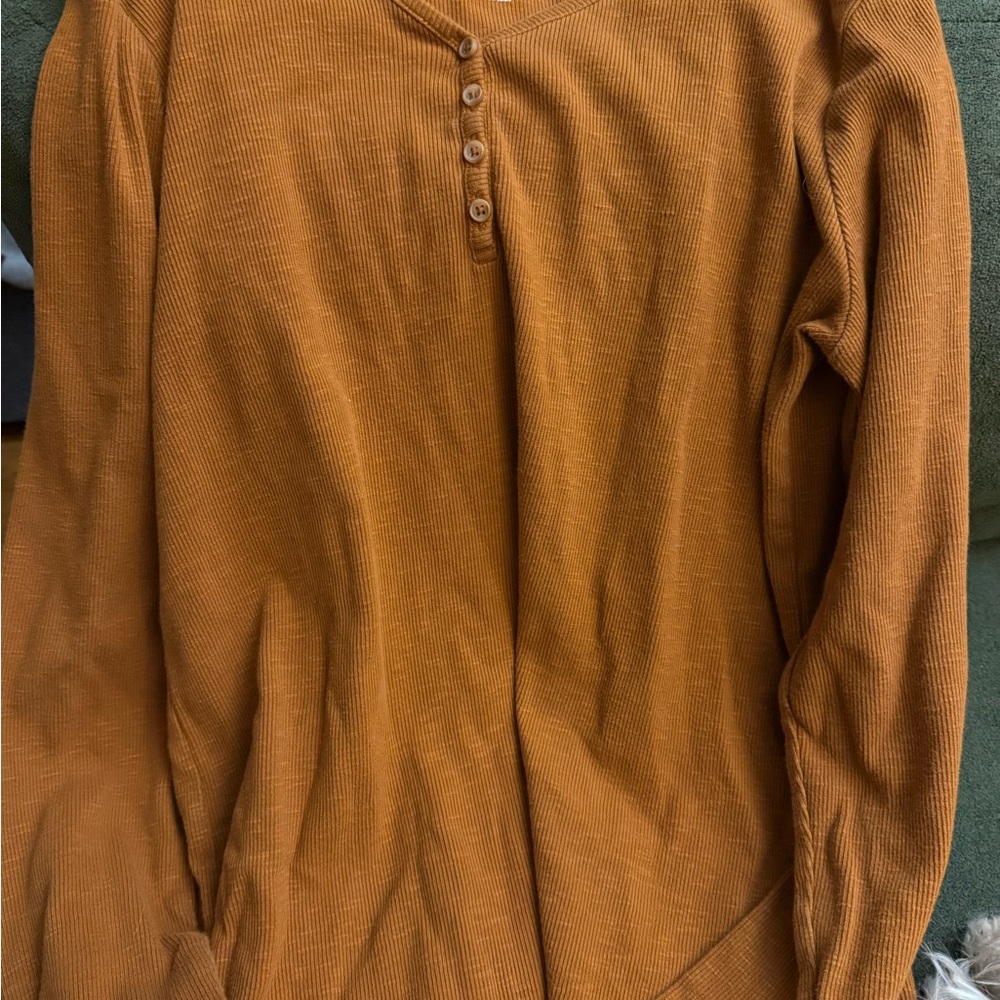 Orange Long Sleeve and quarter sleeve tan shirts